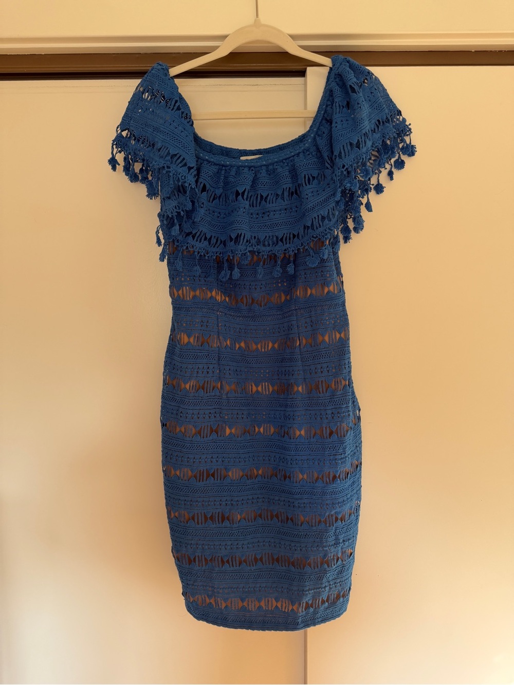 Tracy Reese One-Shoulder Crochet Dress in Blue